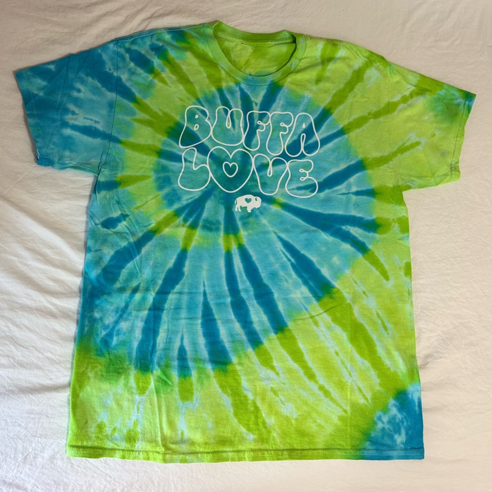Green and Blue Buffalo Tie-Dye Graphic T-Shirt - Picture 2 of 4